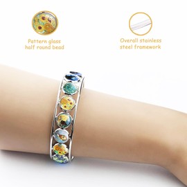 Van Gogh Art Pattern Bracelet；Vincent Van Gogh Starry Night Jewelry Sunflower Bracelet Almond Branch Blooming Bracelet Van Gogh Stained Glass Cuff Bracelet Jewelry Gifts For Artists Women