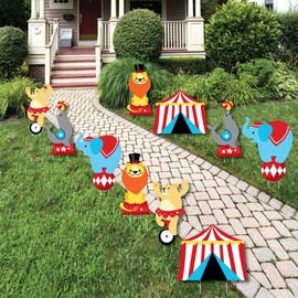 Big Dot of Happiness Carnival - Step Right Up Circus - Lion, Elephant, Sea Lion, Bear and Circus Tent Lawn Decorations - Outdoor Carnival Themed Party Yard Decorations - 10 Piece
