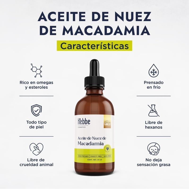Hebbe Aceite de Nuez de Macadamia 50 ml Prensado en