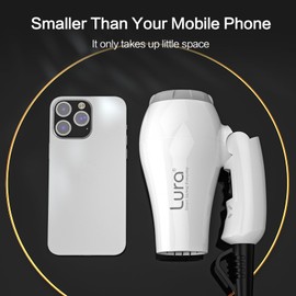 Dreyr Mini: secador de pelo plegable de doble voltaje, pequeño y ligero para viajes internacionales, secador de pelo compacto de 1200 W con concentrador y bolsa de viaje (blanco)