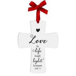 Lighthouse Christian Products Love Light Cross White - Adornos de cerámica para Navidad (4 Pulgadas)