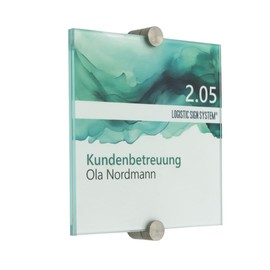 Stainless Steel Door Sign – Glass for Office 150 x 150 mm 2 Clamp Mount