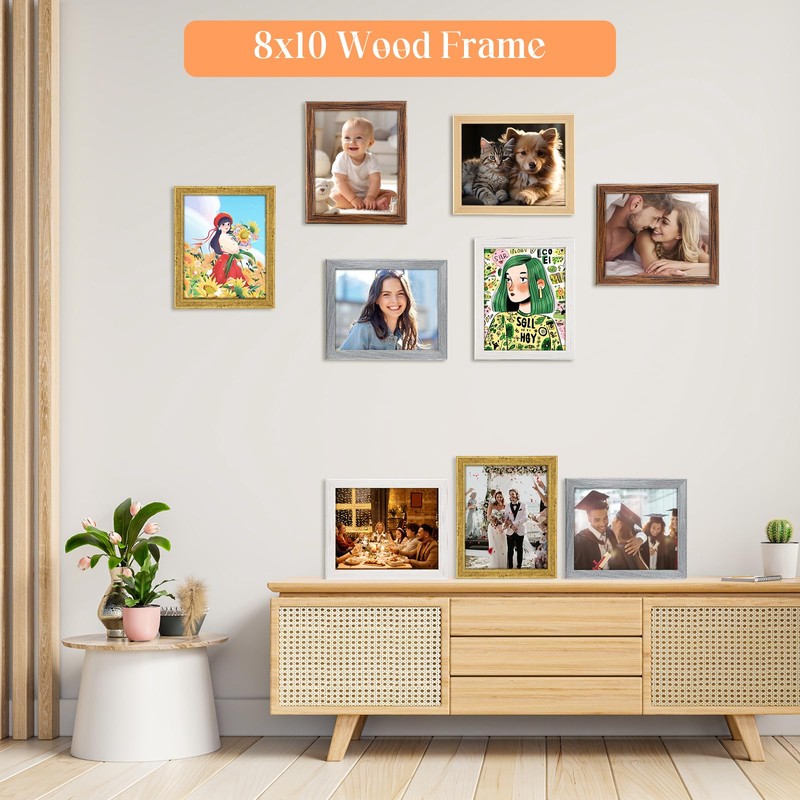 MOUDAMION 10x12 Wood Frame Brown, Natural Wooden 12x10in Picture Frames,