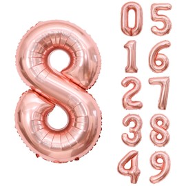 YFHVJTKO Rose Gold 40 Inch Number 8 Foil Mylar Big Balloons 8th Celebration Decorations for 8th Birthday Party Wedding Bridal Shower Engagement Photo Shoot Anniversary Decoration (Rose Gold, 8)