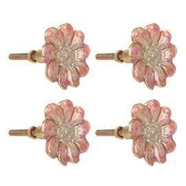 NIKKY HOME Cabinet Knob 4 Pack Flower Drawer Knob Decorative Vintage Door Cupboard Solid Metal Pulls Handles for Furniture Bedroom Living Room Bathroom - Pink