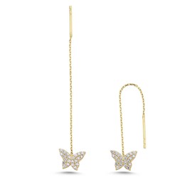 Wish Carat - 100% 14k Pure Gold Earrings for Women - Butterfly Figure Drop & Dangle Earrings for Women | Dainty Charm Dangly Earring Jewelry, Yellow Gold