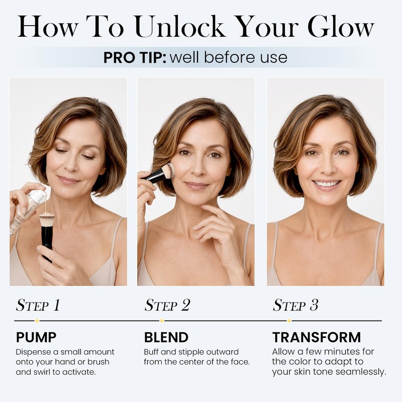 Color Changing Foundation for Mature Skin: No Settling, Buildable Coverage,