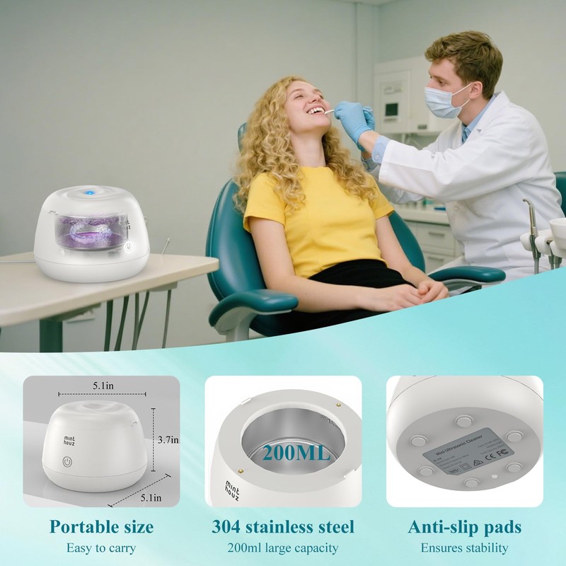 Minthouz Ultrasonic Retainer Cleaner Machine, Dental Pod for Denture, Mouth