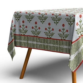 LOTUS MILLS 100% Organic Cotton Tuscany Red Jardin and Olive Drab Table Cloth, Indian Block Print Table Linen for Dining, Parties, Wedding, Outdoors Home Decor | 60x60 INCH Square | 4 Seater