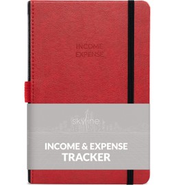 Skyline Income & Expense Tracker – Accounting Ledger Book with 1 Pocket for Receipts – Bookkeping Notebook for Business Account Records – Small Business Supplies – A5 Size, Hardcover (Red)