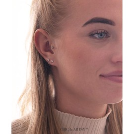 Small Hoop Earrings, 925 Sterling Silver Half Earrings, Ball Huggie Hoops, Half Cartilage Earrings, Hanging Earrings for Women and Girls, Sterling Silver, No gemstone.