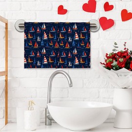 UNDAHIS Colorful Sailboat Hand Towels 2 Pieces, 14.5×28in Soft Microfiber Sailing Boats Towels for Home Bathroom Decor, Kitchen Hand Towel for Cleaning Drying, Absorbent Face Bath Towel Set
