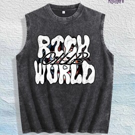 RICH WORLD CLUB Graphic Washed Vest US Warehouse 3 Colors Cotton TankSize: S, Color: Apricot color