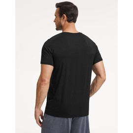 GYS Men's Short Sleeve Shirts Soft Bamboo-derived Viscose Casual Crew Neck Pajama Top, Black, Medium