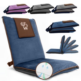 Adjustable Japanese Floor Chair with Back Support for Adults | Premium Meditation Chair for Seating, Yoga & Gaming -Folding Backjack Floor Chair with 6 Recline Positions, Thick Padding & Vegan Leather