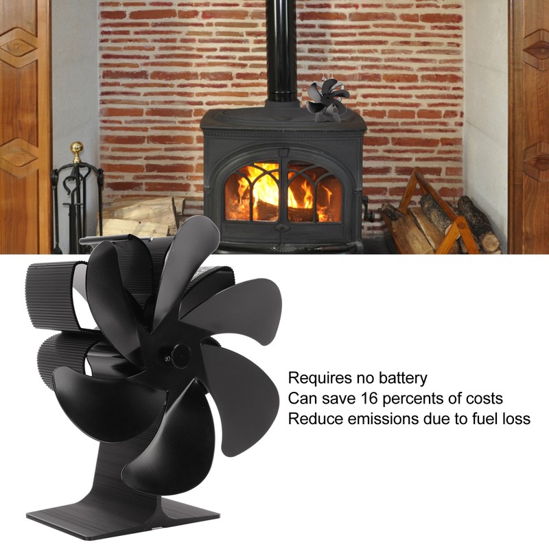 6 Blade Stove Eco Fan Black Self Starting High Temperature