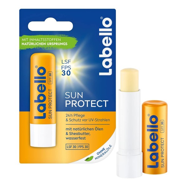 Labello Sun Protect (4.8 g), Waterproof Lip Balm with Sun Protection (SPF 30), Lip Balm without Mineral Oils