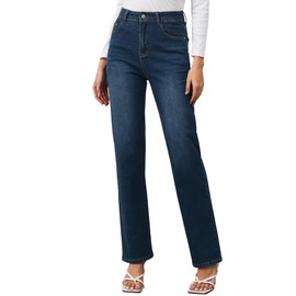 AMPOSH Women’s High-Rise Straight Leg Jeans - Comfortable Stretch Denim Classic Fit Casual & Work Pants(Highnight Indigo, 8)