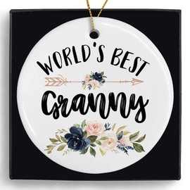MONALET World's Best Granny Ceramic Ornaments Gifts, Grandma Grandmother Round Hanging Ornament Decor Decorations for Christmas Tree Car, Thank You Appreciation Gifts for Granny Birthday Holiday