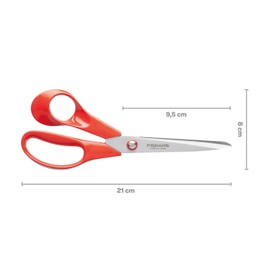 Fiskars Universal Scissors Left-handed, Length: 21 cm, Stainless Steel Blade/Plastic Handles, Red, Classic, 1005147