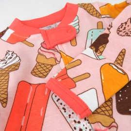 HonestBaby Sleep & Play Footed One-Piece Pajama Sleeper 100% Organic Cotton, Baby Girls, Ice Cream Rose, Newborn