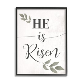 Stupell Industries He is Risen Faith Phrase Green Country Leaves, Designed by Daphne Polselli Black Framed Wall Art, 11 x 14