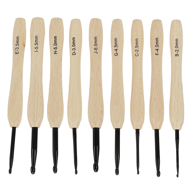 9PCS Crochet Hooks DIY Handcraft Ergonomic Crochet Needle with Wooden