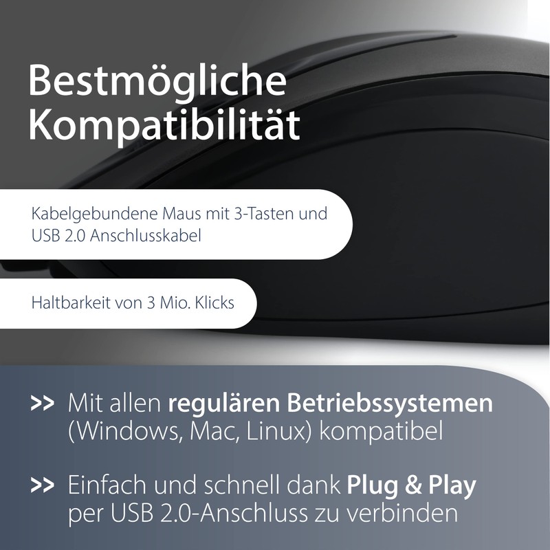 MediaRange kabelgebundene 3-Tasten Maus, mit optischem Sensor, schwarz/grau