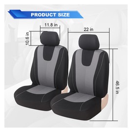 ZIMISI 4PCS Car Front Seat Covers, Comfort Breathable Vehicle Seat Protector Cover, Universal Automotive Interior Accessories for Car, SUV, Truck (Grey/Black)