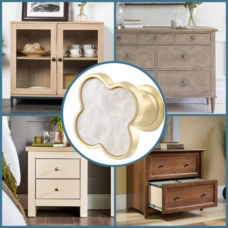 Cionyce 6 Pack Clover Cabinet Knobs Zinc Alloy Single Hole