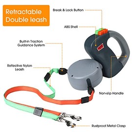 Correas retráctiles para perros EECOO, 3 m / 118 pies 360 ° sin enredos, para caminar 2 perros de hasta 40 kg cada una con cinta de nailon duradera y carcasa de ABS