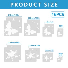 Bekecidi 16 Pcs Butterfly Snowflakes Template for Crafts, PET Painting Stencils Template, Wall Stencils for Crafts Reusable DIY Drawing Wall Window Home Decoration (Snowflakes & Butterfly)