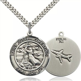 Bliss Sterling Silver Saint Joseph of Cupertino Medal Pendant Necklace 24" Chain