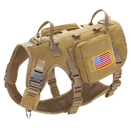 Forestpaw Dog Harness Medium Sized Dog,Tactical Dog Harness with Handle,No Pull Military Dog Harness,Service Dog Vest with Pockets Adjustable for Medium Large Dogs,Brown L