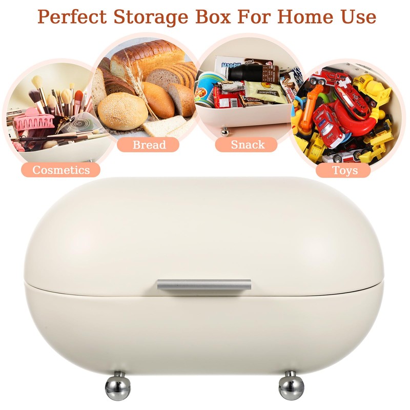 Angoily White Metal Bread Box with Lid Kitchen Bread Countertop