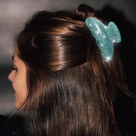 CAKURE Pink Hair Clips Medium Cute Claw Clips Hair Accessories for Women（Pack of 2） (e-light pink&shiny)