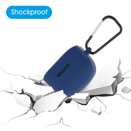 Geekria Funda de silicona compatible con Audio-Technica ATH-SQ1TW True Wireless Earbuds, funda protectora con gancho para llavero, puerto de carga accesible (azul oscuro)