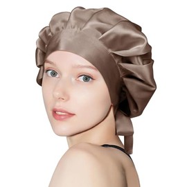 OLESILK OLESILK 25 Momme Silk Bonnet for Sleeping Bowknot, 100% Mulberry Double-Side Silk Hair Wrap for Sleeping, Silk Sleep Cap for Curly Hair, Silk Hair Bonnet for Women, Camel