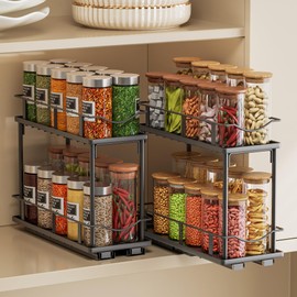 Bunoxea Pull Out Spice Rack 2 Pack,Slide Out Cabinet Spice Rack,Black