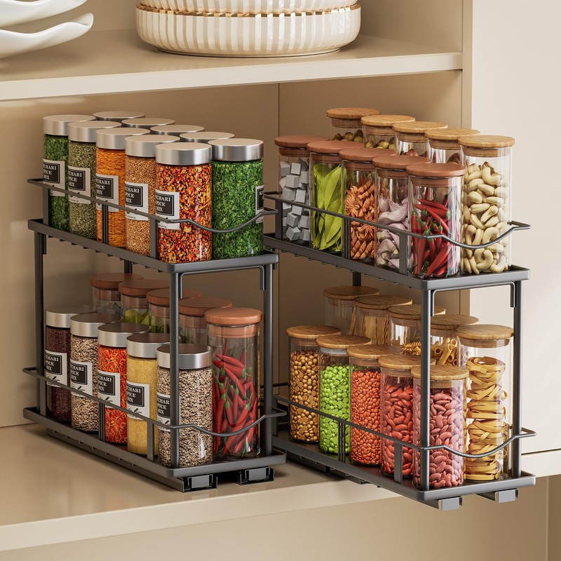 Bunoxea Pull Out Spice Rack 2 Pack,Slide Out Cabinet Spice