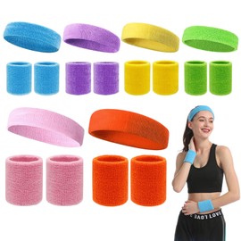 Sports Headband Wristbands, 18PCS Sweatbands Set, 80s Headband and Wrist Sweatbands, Sweat Bands Absorbent for Running Exercise Gym Sports Tennis Basketball(6 Colours）