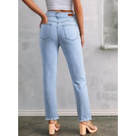 Sidefeel Women's Jeans High Waisted Strechy Straight Legs Boyfriend Denim Pants with Pockets L Light Blue Size 4 Short