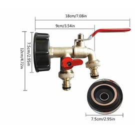 Water Butt Tap Replacement Kit,1/2"Brass Double Tap IBC Tank Fittings,Water Butt Hose Connector Rain Barrel Tap Kit, IBC Tank Valve Adapter for S60X6 Water Storage Tank Tap Replace Valve Fitting Parts