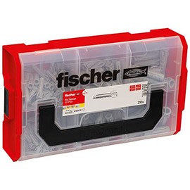fischer FixTainer SX-Plus Dowel Box, Dowel Set with 210 Dowels (120 Pieces 6 x 30, 60 Pieces 8 x 40, 30 Pieces 10 x 50), Expansion Dowels, Practical Tool Box with Carry Handle & Click System, No