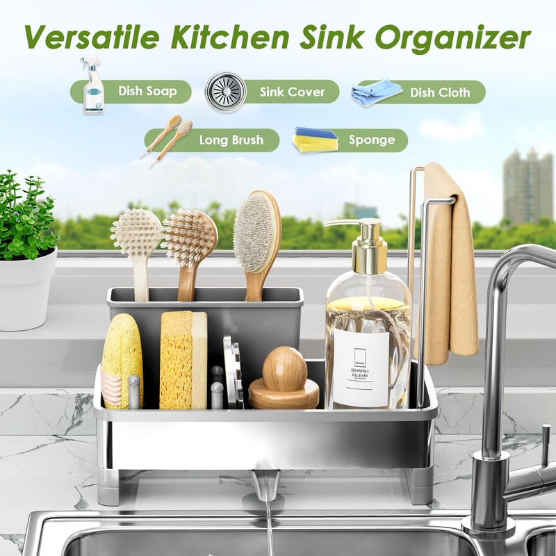 Ewaiira Stainless Steel Sink Caddy, Sponge Holder for Kitchen Sink