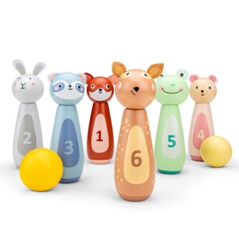 Woet Wooden Bowling Set for Kids Age 3+ – 6 Animal Pins & 2 Balls – Educational Indoor Game – Colorful Numbered Animal Skittles – Motor Skills Development Toy - Fun Gift for Boys and Girls