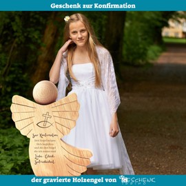 Geschenkissimo Confirmation Angel Wooden Angel with Saying "Liebe Glück Zufriedenheit", Gift from Godfather & Family for Confirmation, Confirmation Angel Gift Idea