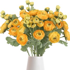 ICBOX 5PCS Ranunculus Artificial Flowers 60Heads Yellow Faux Peonies with Stem Real Touch 21.65" Silk Ranunculus Fake Flowers for DIY Craft Wedding Floral Arrangements Home Table Decor(Yellow)