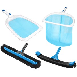KingSom Swimming Pool Cleaning Kit,Pool Cleaning Tool with EZ Clip,Include 20" Round Pool Brush Head,19" Pool Scrub Brush,Deep Skimmer Net,Leaf Rake Net,Pool Cleaning Equipment for Above Pool(NO Pole)