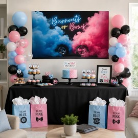 Burnouts or Bows Gender Reveal Backdrop Banner Girl or Boy Gender Reveal Decorations Pink and Blue Gender Reveal Supplies Burnouts or Bows Baby Shower Photography Background 5×3ft